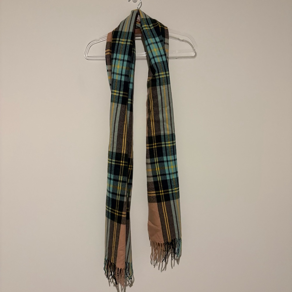 J.Crew Factory‎ Plaid Fringe Scarf pink blue - Picture 2 of 3